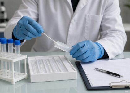 Foto realista sem texto de coleta de DNA e documentos de paternidade
